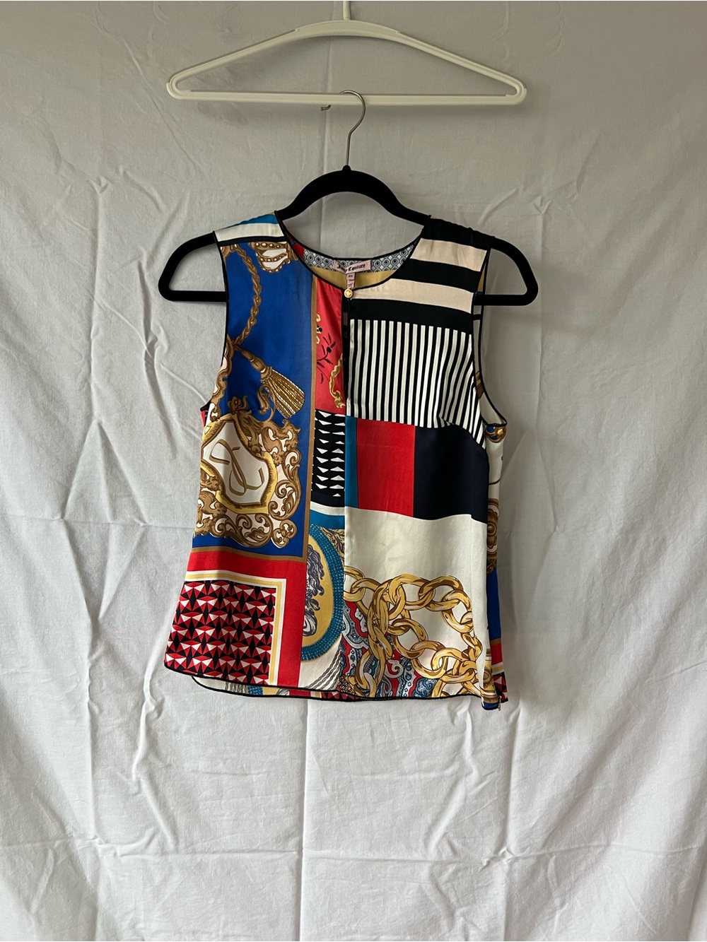 Sleeveless Mixed-Print Shell Top